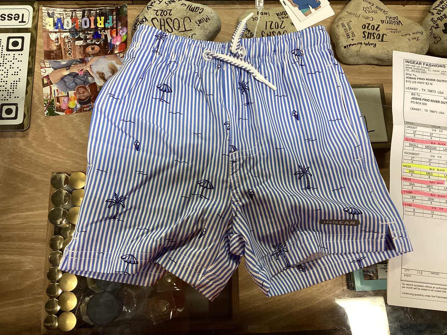 Little Boy’s Blue Striped Swim Trunks