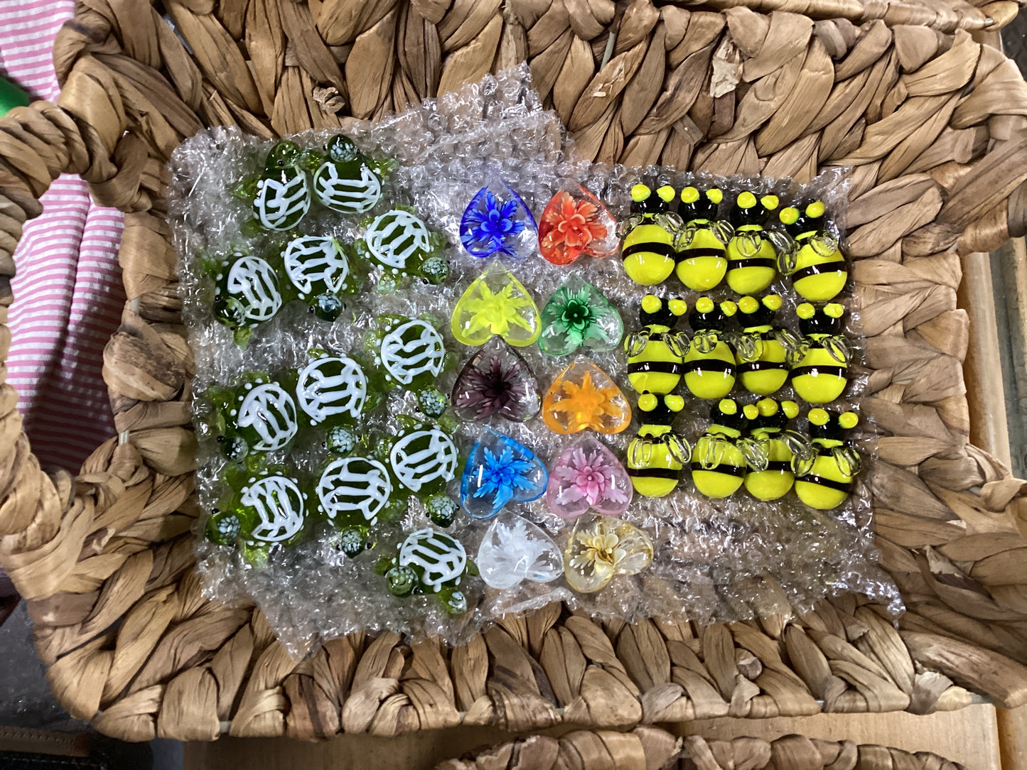 Glass Floral hearts, Turtles, and Bees