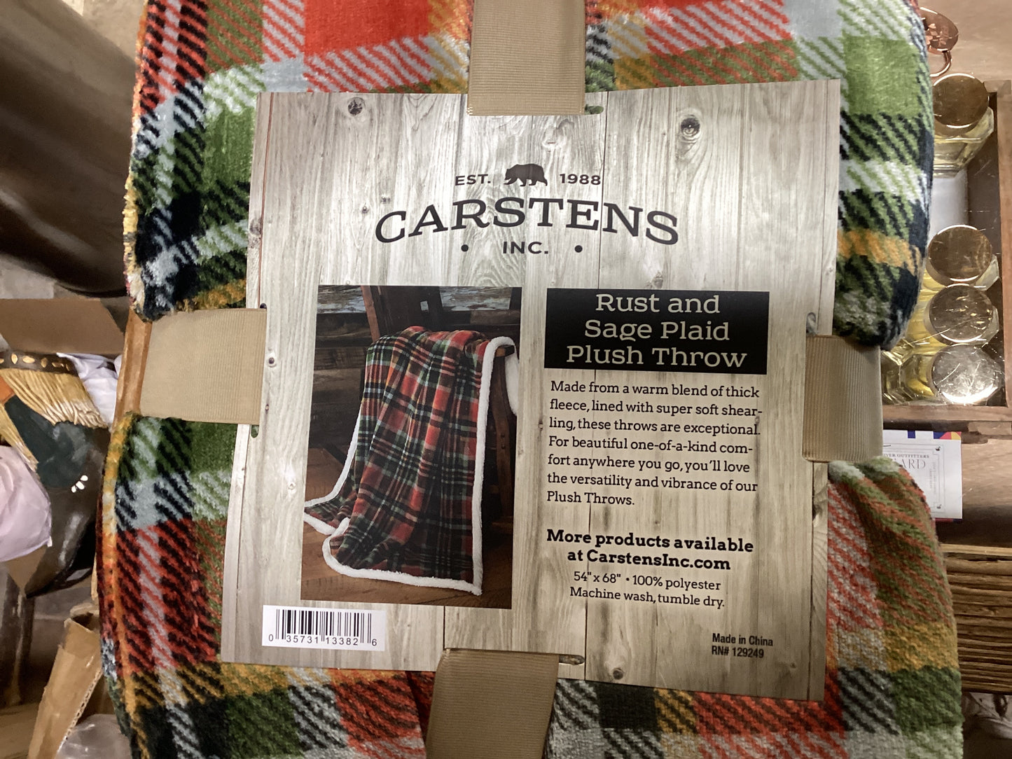 Rust & Sage Plaid Plush Throw