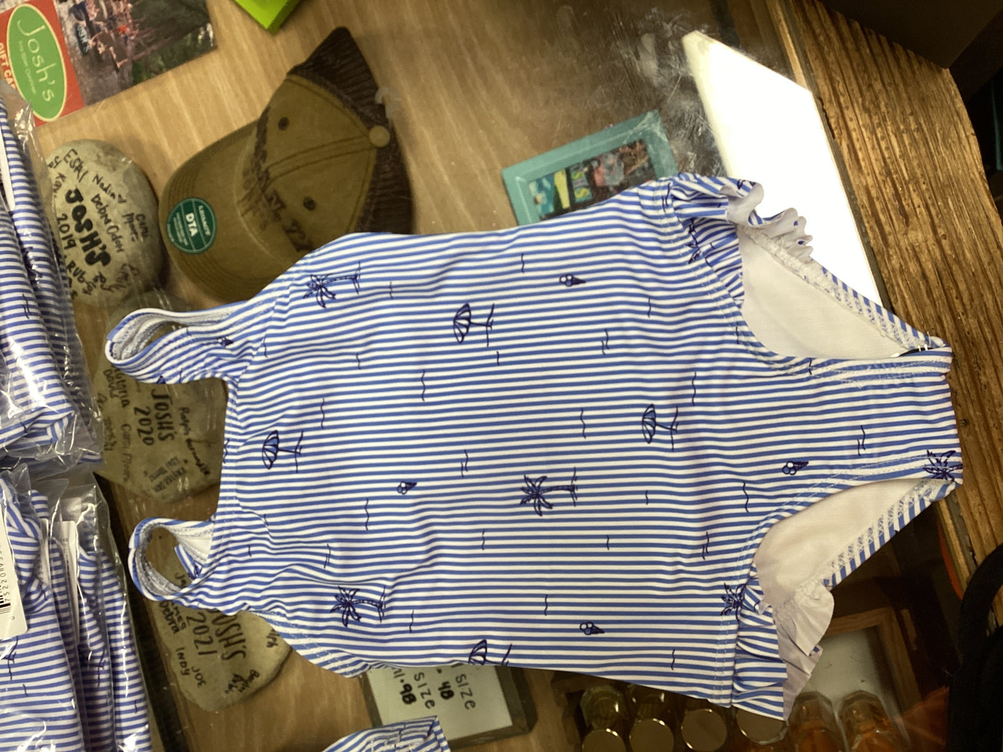 Little Girls Blue Striped One Piece Swimsuit