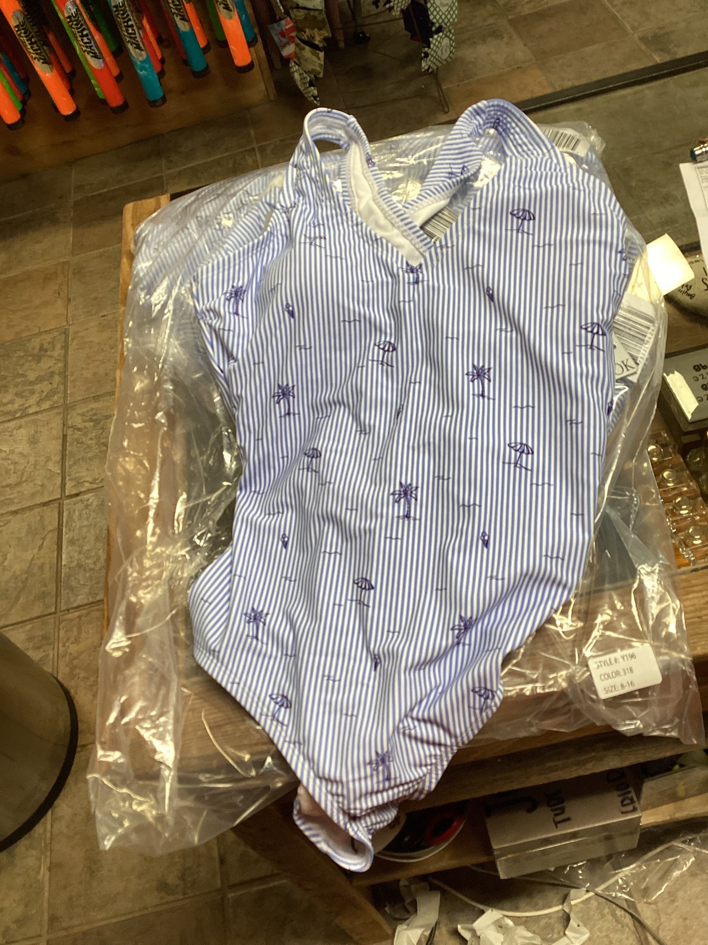 Striped Blue Cross Back Swimsuit