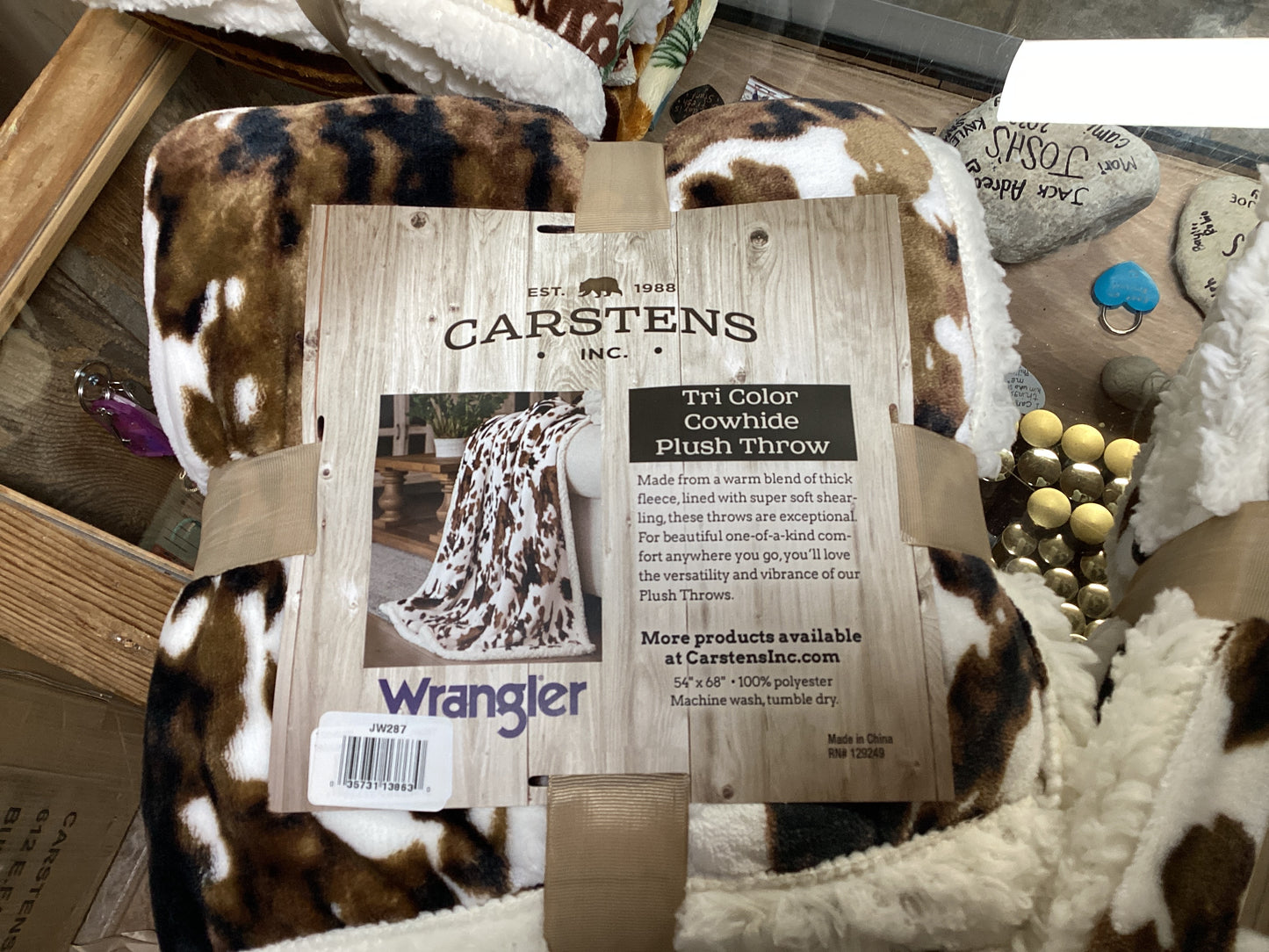 Wrangler Tri Color Cowhide Plush Throw