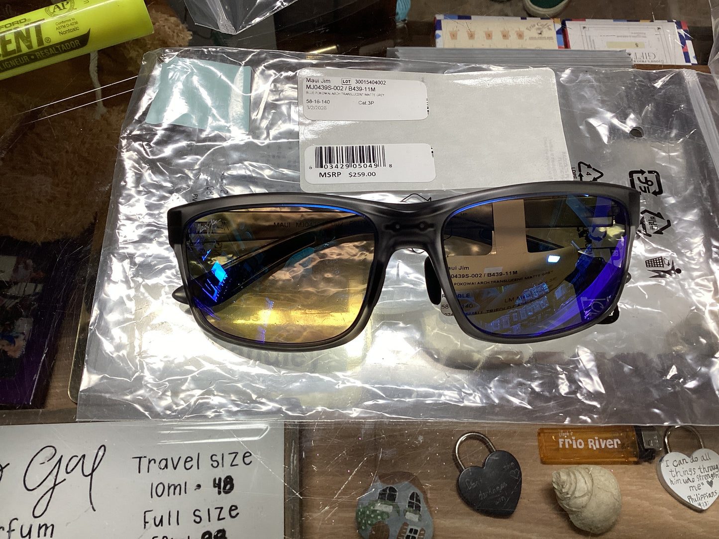 BLUE POKOWAI ARCH TRANSLUCENT MATTE GREY MAUI JIM