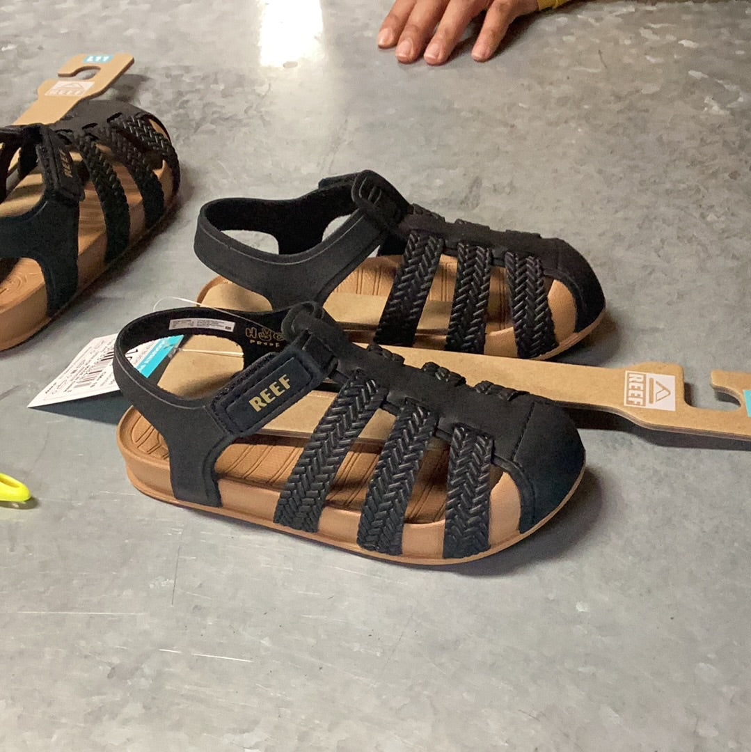 Little Water Beachy Velcro Slides Black/Tan