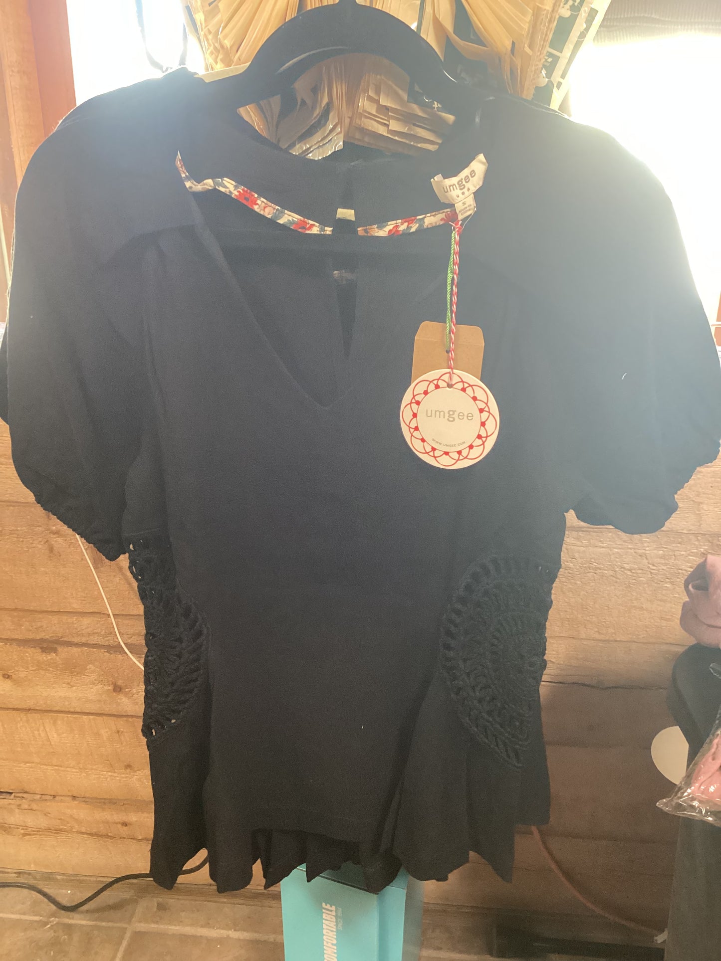 Black V Neck Blouse With Crochet See Trough Design